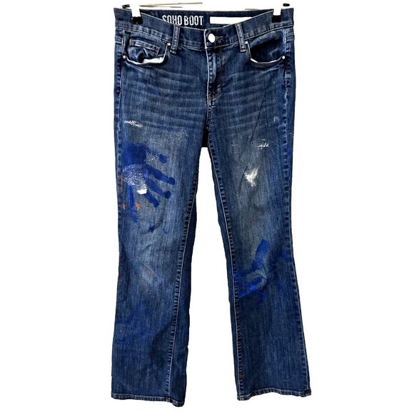Rare Vintage DKNY Women's Soho Boot Jeans HANDPRINT 30" Waist 29" Inseam 8" Rise - Picture 1 of 14